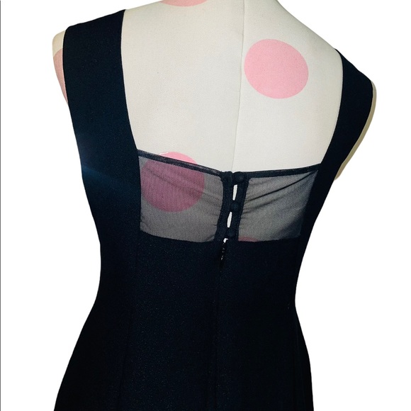 Mevisto Vintage Classic Little Black Dress Square Neckline Sleeveless Mesh Back - Picture 6 of 7